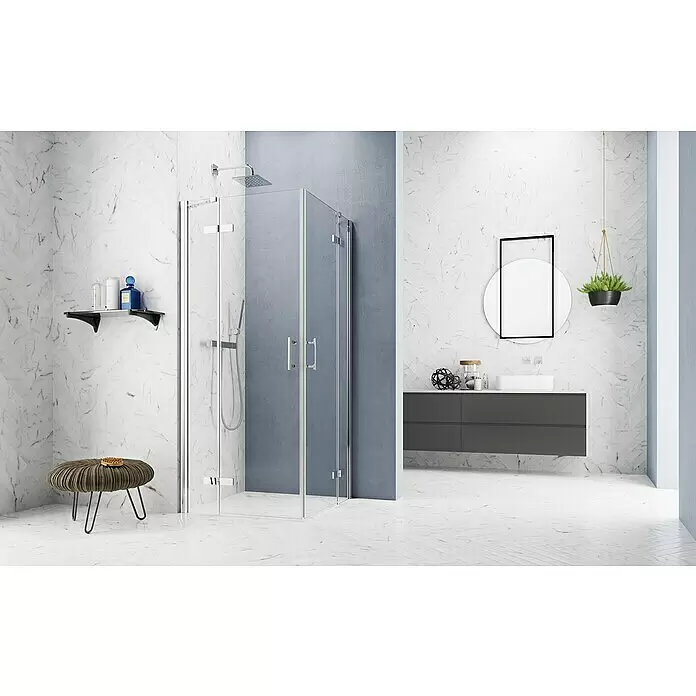 GEO Hit Pro Eckdusche B-PE300L x B x H: 100 x 80 x 200 cm, Beschichtet, Stärke: 6 mm, Chrom
