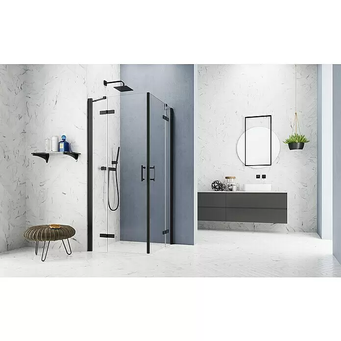 GEO Hit Pro Eckdusche B-PE300L x B x H: 90 x 80 x 200 cm, Beschichtet, Stärke: 6 mm, Schwarz