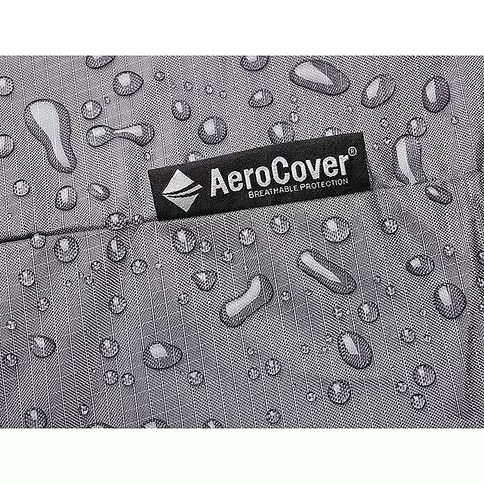 Gartentisch-Schutzhülle Aerocover - L x B x H: 220 x 110 x 70 cm, Kunststoff - Graues AeroCover-Gewebe mit Wassertropfen, die Wasserfestigkeit und Atmungsaktivität hervorheben.