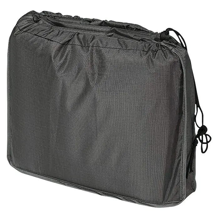 Hollywoodschaukel-Schutzhülle Aerocover - L x B x H: 240 x 150 x 135 cm, Kunststoff - Nahaufnahme einer grauen Packsack mit Kordelzug, ideal für Reise- und Outdoor-Ausrüstung, die leicht und robust verstaut werden soll.
