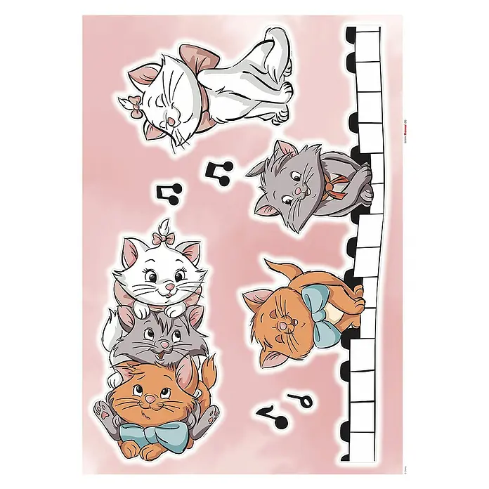 Komar Wandtattoo Disney Aristocats Kittens - Braun, Blau, Gelb, Weiß, 50 x 70 cm, 7 -tlg. - Wandtattoo mit den Aristocats: Marie, Toulouse und Berlioz spielen auf dem Klavier, eine süße Dekoration für jedes Kinderzimmer.