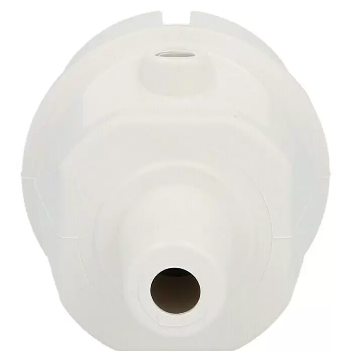 UniTEC Schutzkontaktstecker - IP44, Weiß - Weißes zylindrisches Kunststoffteil mit großer runder Öffnung an einem Ende und kleinerer ovaler Öffnung oben, möglicherweise Filter oder Verbinder.