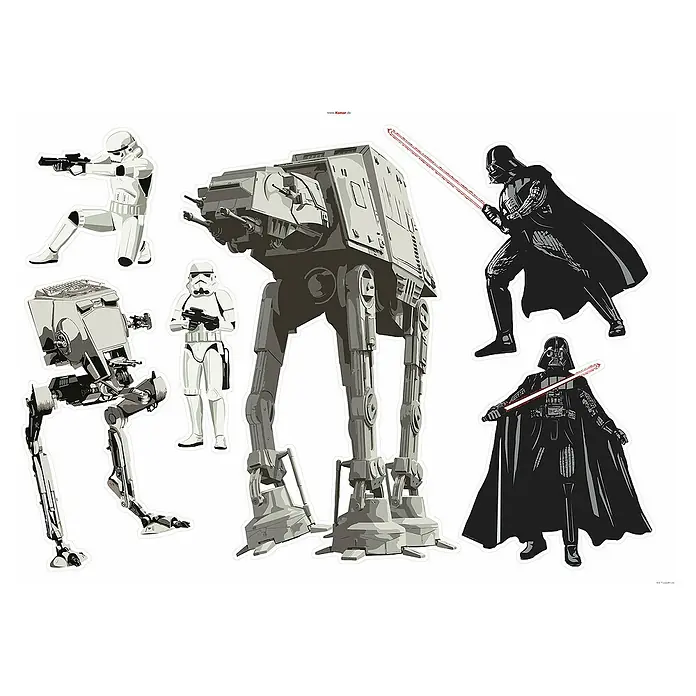 Komar Star Wars Wandtattoo Star Wars Doomed - 70 x 100 cm, Bunt - Star Wars-Figurenaufkleber mit Darth Vader, Sturmtruppen und einem AT-AT. Perfekt für Star Wars-Fans zum Dekorieren von Räumen oder Gegenständen.