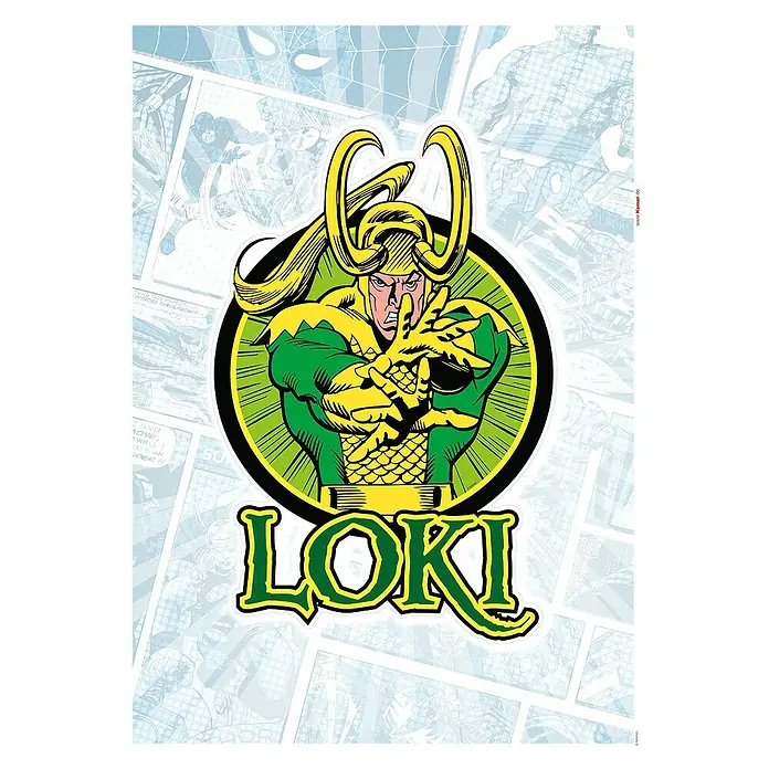 Komar Marvel Wandtattoo Loki Comic Classic - Schwarz, Blau, 50 x 70 cm, 1 -tlg. - Loki-Aufkleber mit dem Gott des Unfugs in seinem klassischen Comic-Look, ideal für Fans und Sammler.