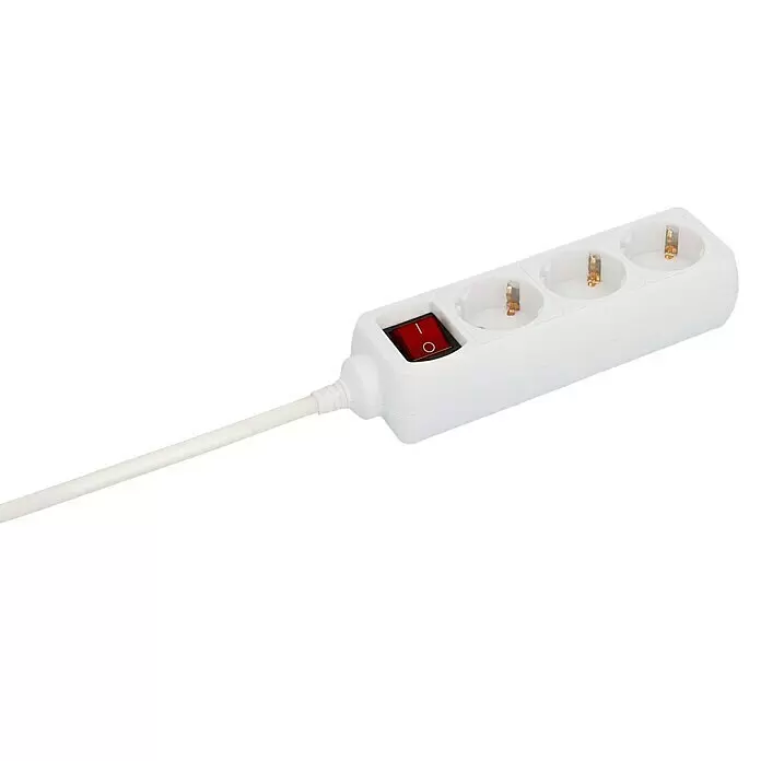 Steckdosenleiste - Anzahl Steckdosen Schuko: 3 Stk., Weiß, Kabellänge: 3 m, Mit Schalter - Detailaufnahme