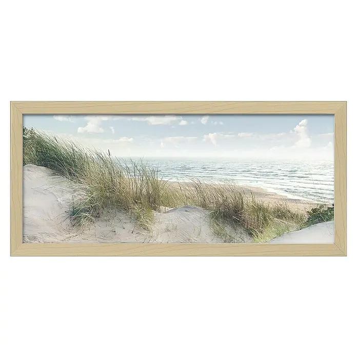 ProArt Bild Oversized - Baltic Sea Coast, B x H: 124 x 50 cm - Gerahmtes Wandbild mit Dünenlandschaft. Das helle Holz des Rahmens ergänzt die sanften Farben des Strandes perfekt.