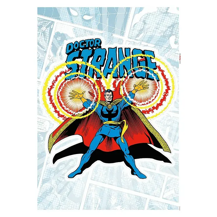 Komar Marvel Wandtattoo Doctor Strange Comic Classic50 x 70 cm - Das Doctor Strange-Poster zeigt den Superhelden in Aktion mit leuchtenden magischen Kreisen und dem Schriftzug "Doctor Strange".