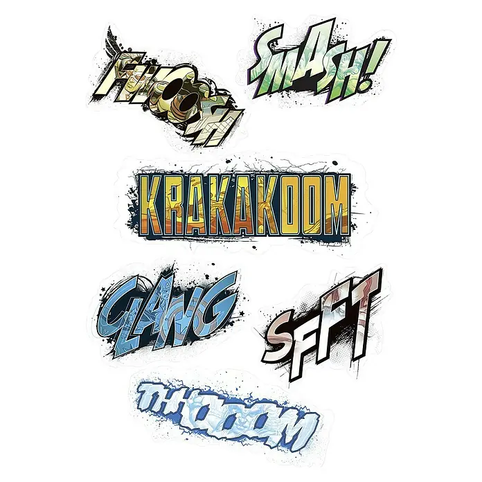 Komar Marvel Wandtattoo Avengers Sounds - Bunt, 50 x 70 cm, 6 -tlg. - Comic-Sticker mit coolen Soundeffekten wie "KRAKAKOOM", "SMASH!" und "THROOM". Perfekt für Fans von Comics und Pop Art!