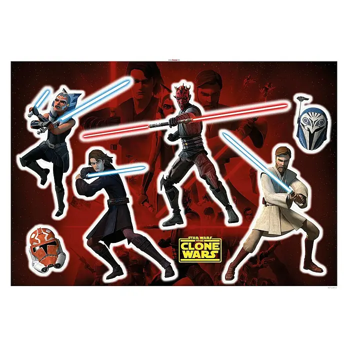 Komar Star Wars Wandtattoo Clone Wars Showdown - Bunt, 70 x 100 cm, 6 -tlg. - Poster mit Charakteren aus Star Wars: The Clone Wars, inklusive Ahsoka Tano, Anakin Skywalker, Darth Maul und Obi-Wan Kenobi.