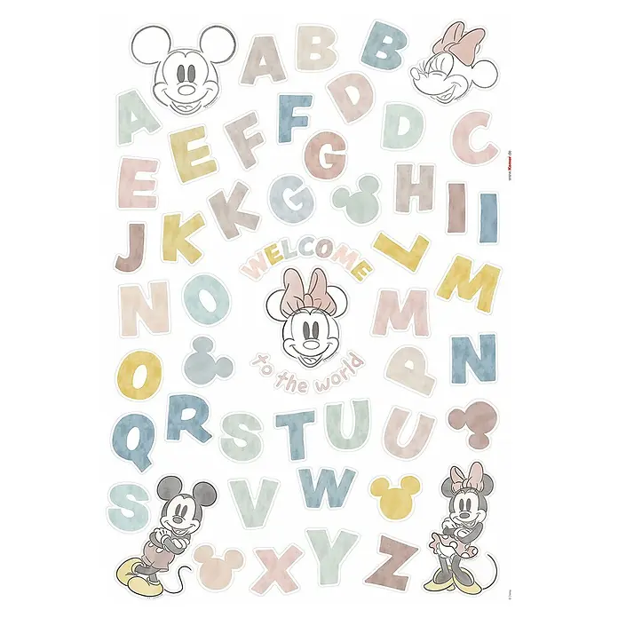 Komar Wandtattoo Mickey Mouse Alphabet - Rot, Schwarz, 50 x 70 cm, 56 -tlg. - Wandsticker-Set mit Disney-Motiven, Buchstaben und "Willkommen auf der Welt"-Schriftzug, ideal zur Dekoration von Baby- und Kinderzimmern.