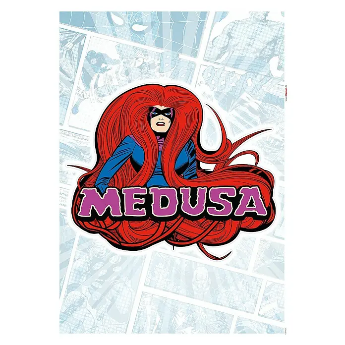 Komar Marvel Wandtattoo Medusa - Gelb, Braun, Schwarz, 50 x 70 cm, 1 -tlg. - Comic-Sticker von Medusa, der Marvel-Heldin mit den roten Haaren, die sie als Waffen einsetzt, auf Comic-Hintergrund.