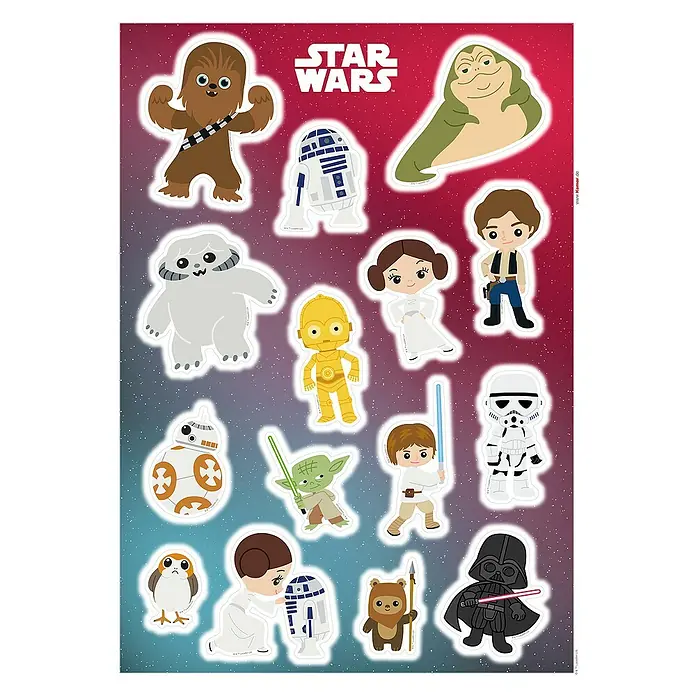 Komar Star Wars Wandtattoo Star Wars Little Heroes - Bunt, 50 x 70 cm, 15 -tlg. - Aufkleberbogen mit Comic-Figuren aus Star Wars. Enthält Chewbacca, R2-D2, Jabba the Hutt, Leia, Han Solo, Yoda und Darth Vader.