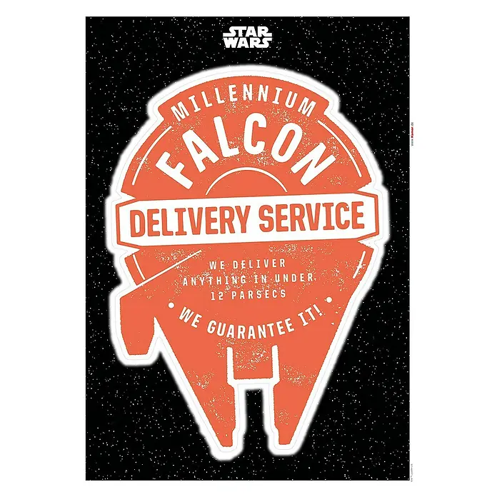 Komar Star Wars Wandtattoo Star Wars Delivery Service50 x 70 cm - Ein Star Wars-Poster mit dem Millennium Falken als Lieferservice, der "alles in unter 12 Parsec" garantiert.