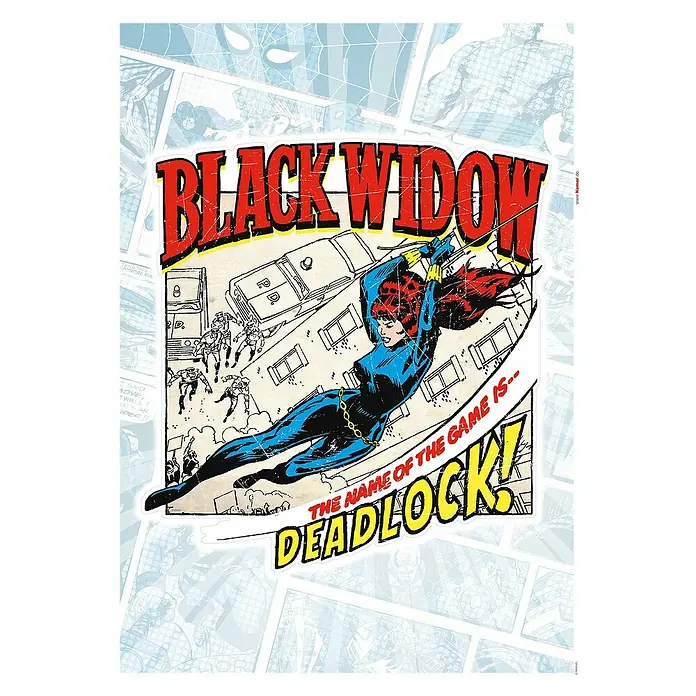 Komar Wandtattoo Black Widow Comic Classic - Blau, Weiß, 50 x 70 cm, 1 -tlg. - Comic-Poster von Black Widow in Aktion. Das Poster zeigt die Superheldin Black Widow in einer dynamischen Szene aus einem Comicbuch.