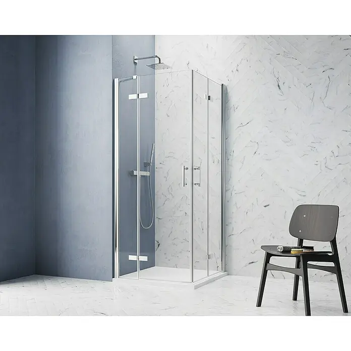 GEO Hit Pro Eckdusche B-PE340 - 100 x 80 x 202,2 cm, Beschichtet, Chrom, Glasstärke: 6 mm - Elegante Duschkabine mit klarem Glas und schlanken Chromrahmen, die ein modernes Badezimmerdesign unterstreicht. Die Duschkabine bietet eine stilvolle Duschlösung.