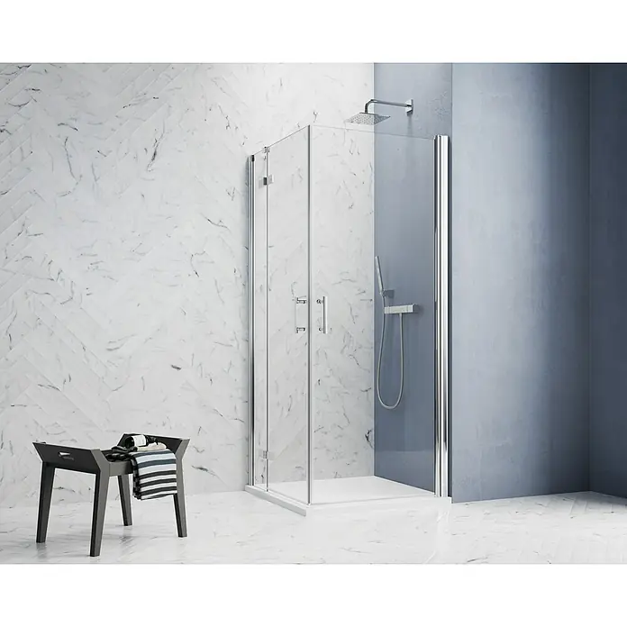 GEO Hit Pro Eckdusche B-PE310L x B x H: 80 x 100 x 202,2 cm, Beschichtet, Stärke: 6 mm, Chrom - Moderne Duschkabine mit klarem Glas und Chrombeschlägen, die ein stilvolles Badezimmerambiente schafft.