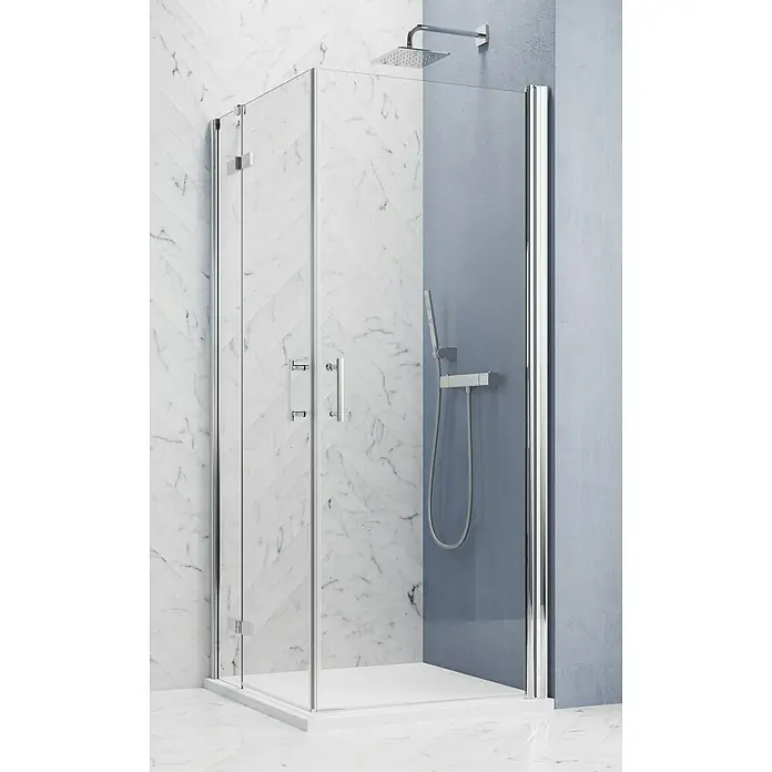 GEO Hit Pro Eckdusche B-PE310L x B x H: 80 x 100 x 202,2 cm, Beschichtet, Stärke: 6 mm, Chrom - Elegante Duschkabine mit klarem Glas und Chromrahmen, ideal für moderne Badezimmer.