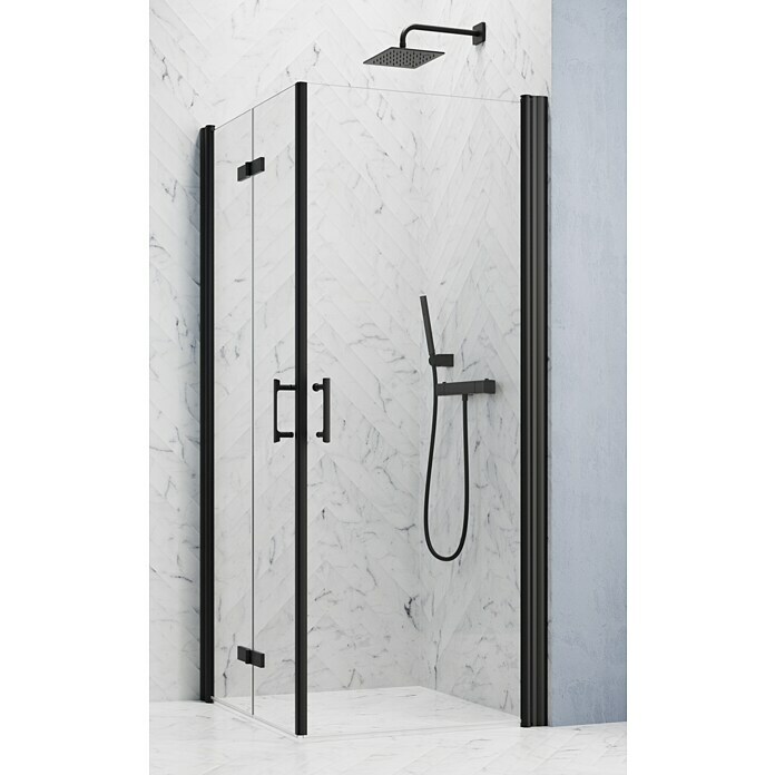 GEO Hit Pro Eckdusche B-PE410 (L x B x H: 90 x 90 x 202,2 cm, Beschichtet, Stärke: 6 mm, Schwarz)