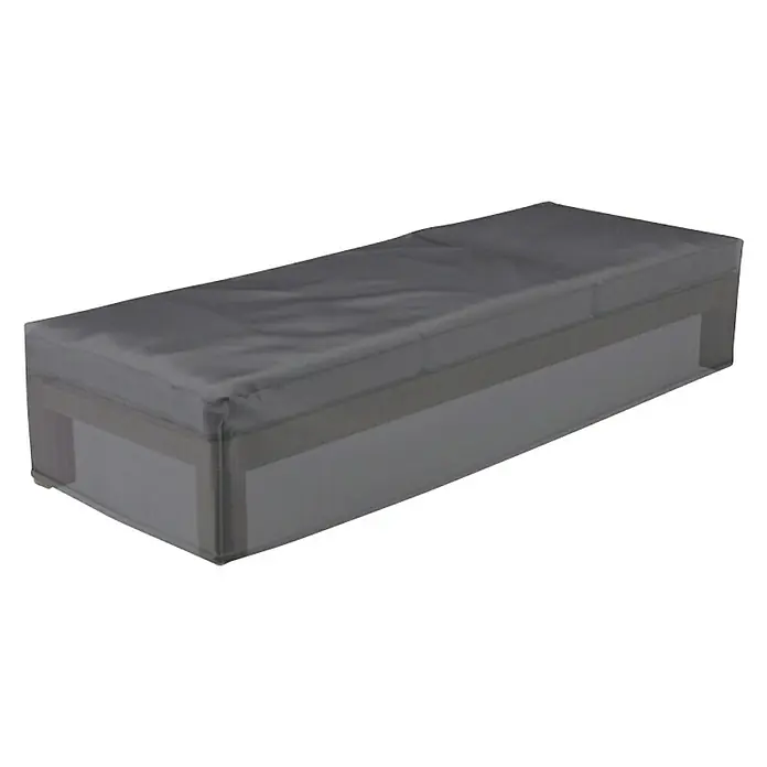 Sonnenliegen-Schutzhülle Aerocover - L x B x H: 210 x 75 x 40 cm, Kunststoff - Eine graue Matratze in einem grauen, transparenten Bezug, der für eine bessere Aufbewahrung und zum Schutz konzipiert wurde.