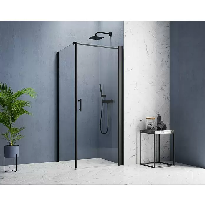 GEO Hit Pro Eckdusche B-PF100L x B x H: 80 x 100 x 202,2 cm, Beschichtet, DIN Anschlag: Rechts, Stärke: 6 mm, Schwarz
