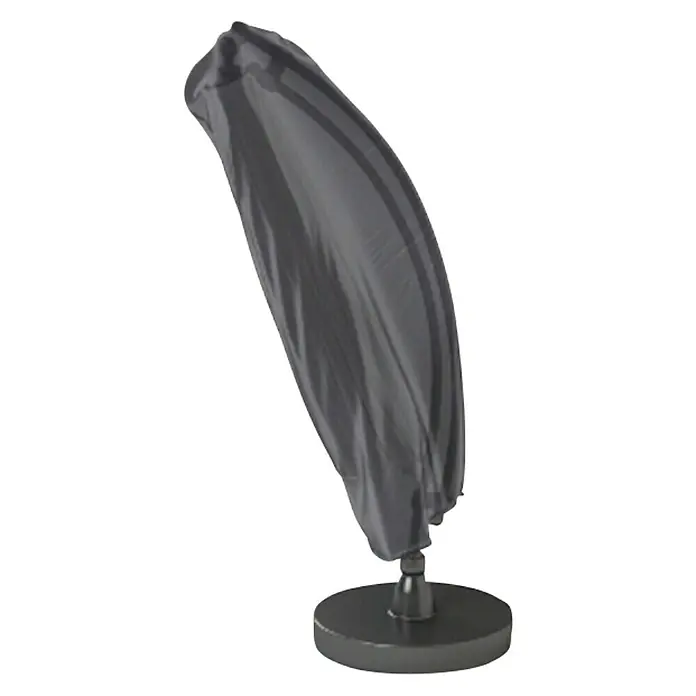 Schirm-Schutzhülle AerocoverPassend für: Schirme bis Ø 350 cm, Polyester - Bild eines Sonnenschirmbezugs in Grau mit einem dunklen Fuß. Der Bezug schützt den Schirm vor Witterungseinflüssen.