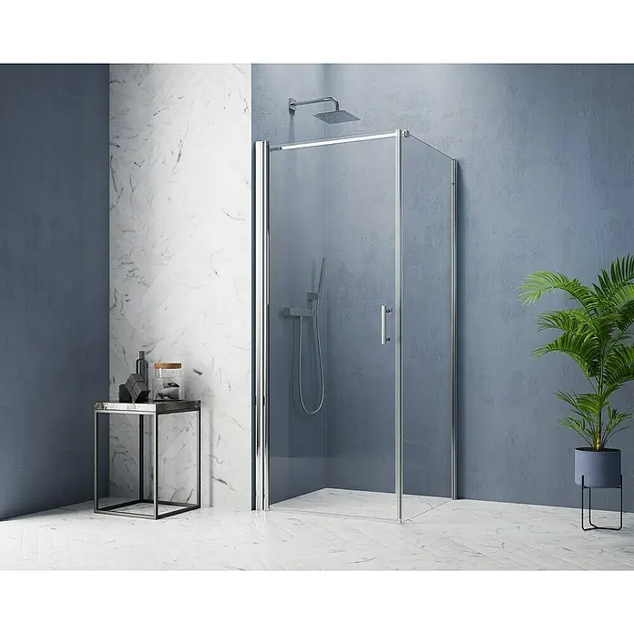 GEO Hit Pro Eckdusche B-PF100 - L x B x H: 80 x 100 x 202,2 cm, Beschichtet, Chrom, Glasstärke: 6 mm, DIN Anschlag: Links - Elegante Duschkabine mit klarem Glas und Chromrahmen. Das moderne Design der Duschabtrennung fügt sich nahtlos in jedes Badezimmer ein und bietet Stil.