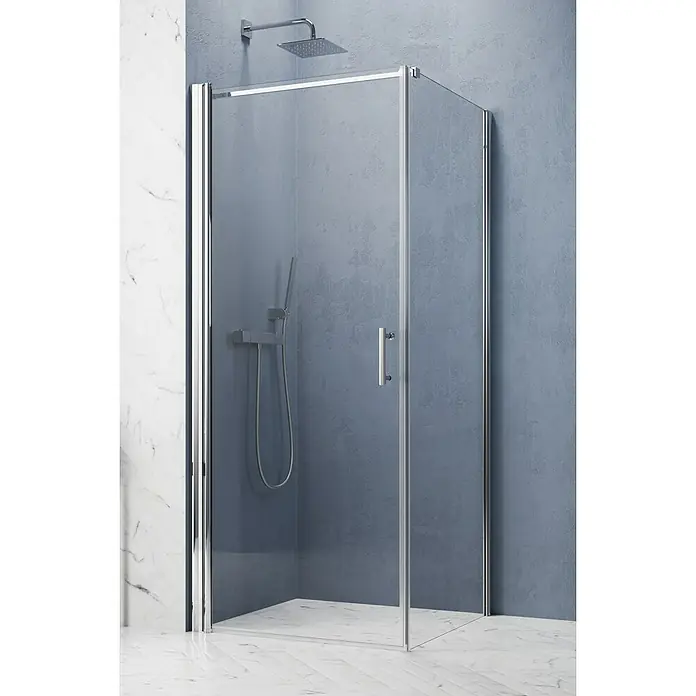 GEO Hit Pro Eckdusche B-PF100 - L x B x H: 80 x 100 x 202,2 cm, Beschichtet, Chrom, Glasstärke: 6 mm, DIN Anschlag: Links - Ein modernes Duschpaneel mit klaren Linien und minimalistischem Design für ein stilvolles Badezimmer.