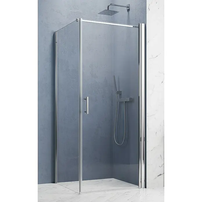 GEO Hit Pro Eckdusche B-PF100 - L x B x H: 100 x 90 x 202,2 cm, Beschichtet, Chrom, Glasstärke: 6 mm, DIN Anschlag: Rechts - Duschkabine mit verchromtem Rahmen und quadratischer Duschbrause für ein modernes Badezimmerdesign. Elegante Duschabtrennung für Ihr Bad.