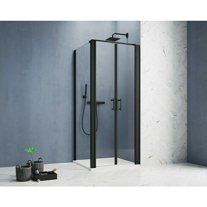 GEO Hit Pro Eckdusche B-PF110 (L x B x H: 80 x 100 x 202,2 cm, Beschichtet, Schwarz, Glasstärke: 6 mm, DIN Anschlag: Rechts) | BAUHAUS