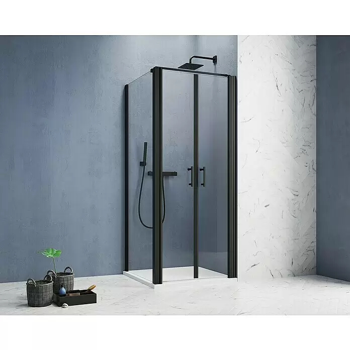 GEO Hit Pro Eckdusche B-PF110 - L x B x H: 100 x 80 x 202,2 cm, Beschichtet, Schwarz, Glasstärke: 6 mm, DIN Anschlag: Rechts - Stimmungsaufnahme