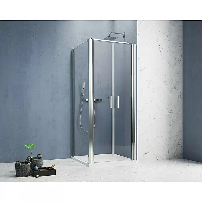 GEO Hit Pro Eckdusche B-PF110L x B x H: 100 x 80 x 202,2 cm, Beschichtet, DIN Anschlag: Rechts, Stärke: 6 mm, Chrom