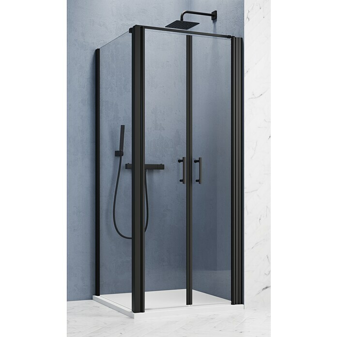 GEO Hit Pro Eckdusche B-PF110 (L x B x H: 80 x 100 x 202,2 cm, Beschichtet, Schwarz, Glasstärke: 6 mm, DIN Anschlag: Rechts) | BAUHAUS