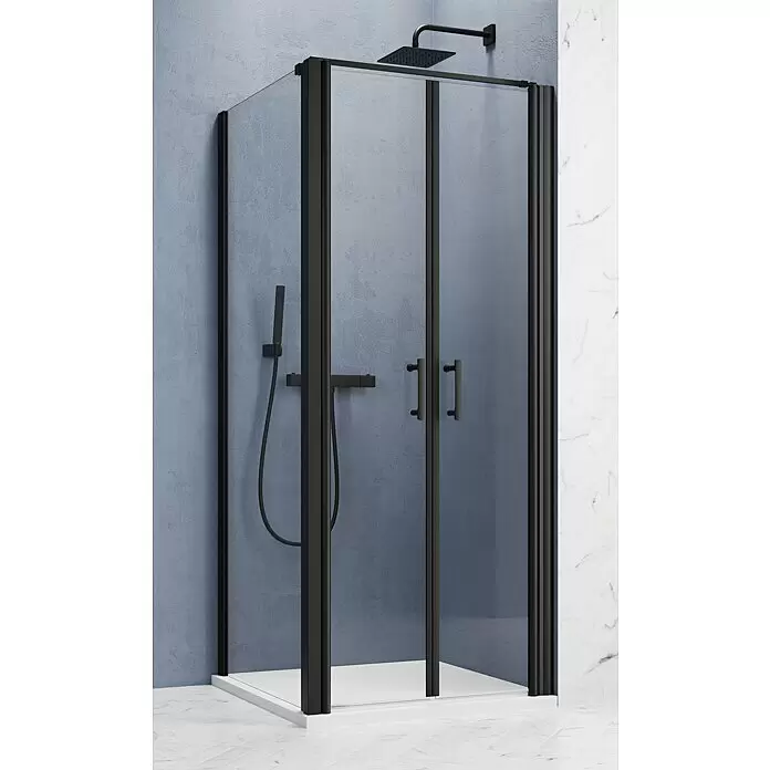 GEO Hit Pro Eckdusche B-PF110L x B x H: 100 x 80 x 202,2 cm, Beschichtet, DIN Anschlag: Rechts, Stärke: 6 mm, Schwarz