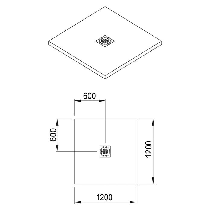 Ottofond Duschelement BED superflach120 x 120 cm Sketch