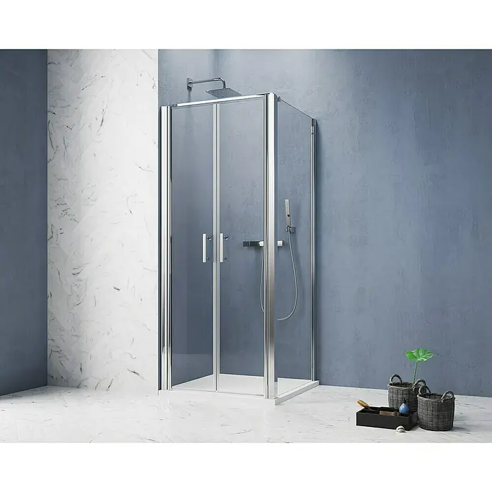 GEO Hit Pro Eckdusche B-PF110L x B x H: 80 x 80 x 202,2 cm, Beschichtet, DIN Anschlag: Links, Stärke: 6 mm, Chrom - Elegante Duschkabine mit klarem Glas und Chromrahmen. Das moderne Design passt perfekt in jedes Badezimmer.