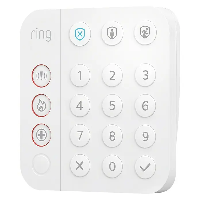 Ring Alarm Tastenfeld Keypad 2. Gen. - Weiß, 2,3 x 10 x 14,9 cm - Nahaufnahme des Ring Alarmsystems Keypad mit Zahlentasten und Notfallknöpfen für ein sicheres Zuhause.