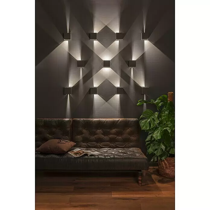 Starlux LED-Außenwandleuchte Umea - 8 W, 10 x 10 x 10 cm, Anthrazit, IP54 - Stimmungsaufnahme