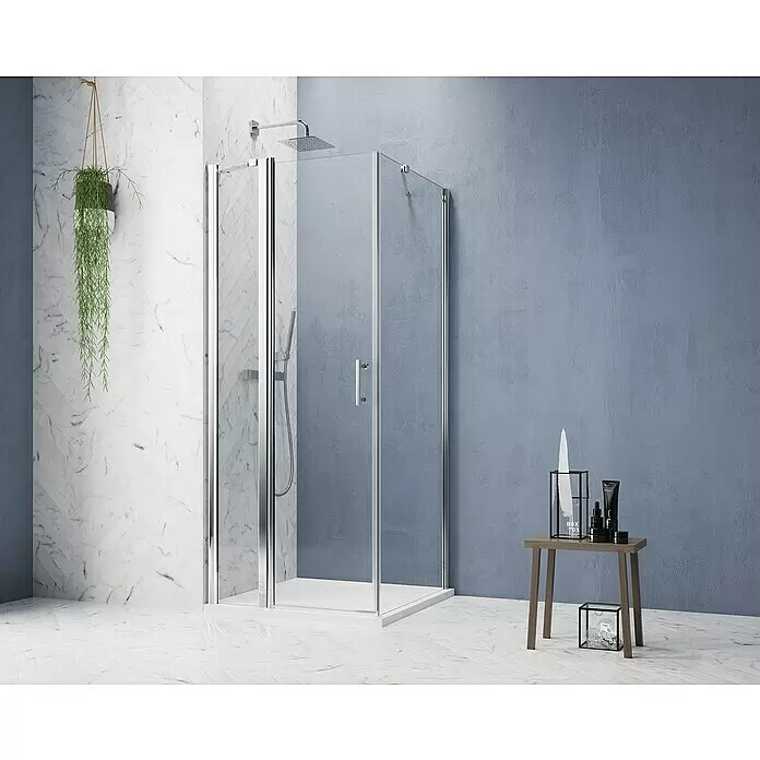 GEO Hit Pro Eckdusche B-PF200L x B x H: 90 x 80 x 202,2 cm, Beschichtet, DIN Anschlag: Links, Stärke: 6 mm, Chrom