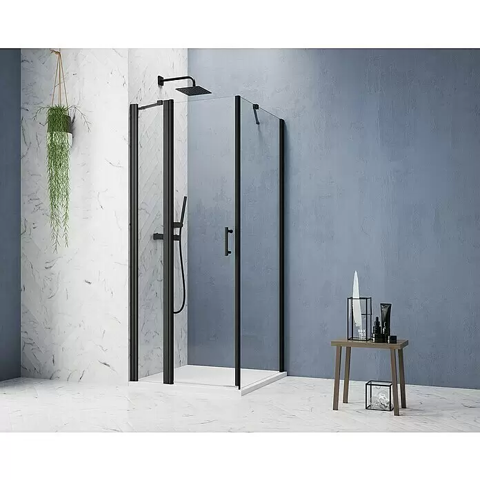 GEO Hit Pro Eckdusche B-PF200L x B x H: 80 x 90 x 202,2 cm, Beschichtet, DIN Anschlag: Links, Stärke: 6 mm, Schwarz