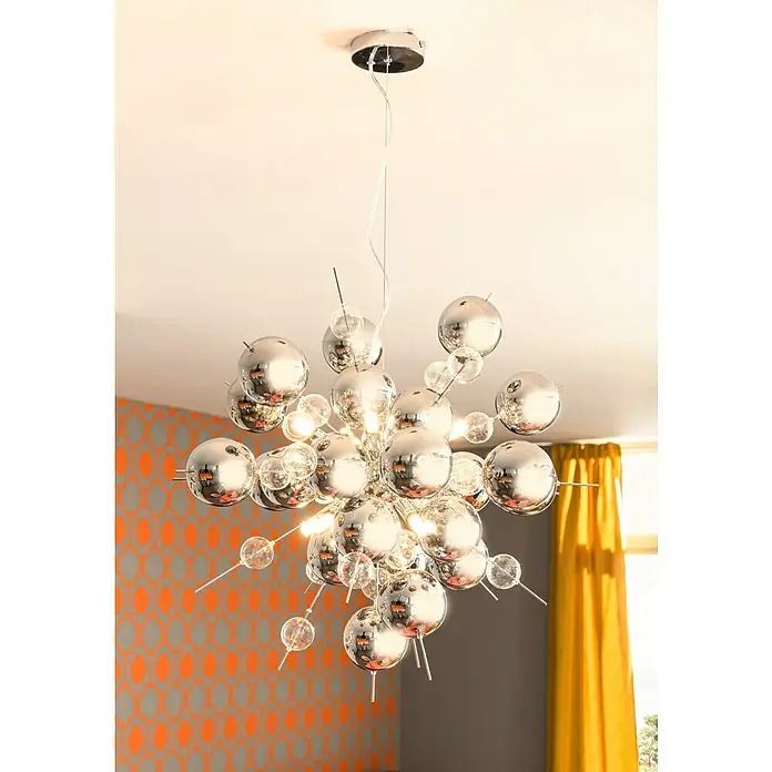 Näve Pendelleuchte Explosion - Höhe: 150 cm, Chrom - Moderne Chrom-Kugel-Hängeleuchte. Zeitgemäßes Design mit reflektierenden Kugeln, ideal für stilvolle Innenräume.