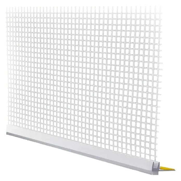 Odem Perfil de marco para ventana - L x An x Al: 2,4 m x 21 mm x 100 mm, Plástico, Blanco - Primer plano de un sistema de nivelación de baldosas rectangular blanco con una red sobre un fondo negro.