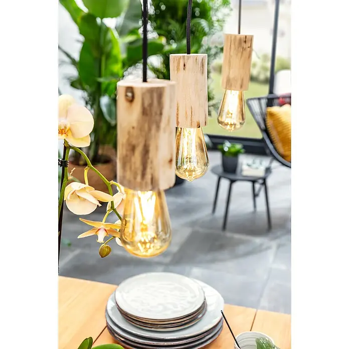 Home Sweet Home Pendelleuchte Billy - Höhe: 130 cm - Hängeleuchten mit Holzsockel und warmweißem Licht, perfekt für eine gemütliche Atmosphäre über dem Esstisch. Stilvolle Beleuchtung mit Naturmaterialien.
