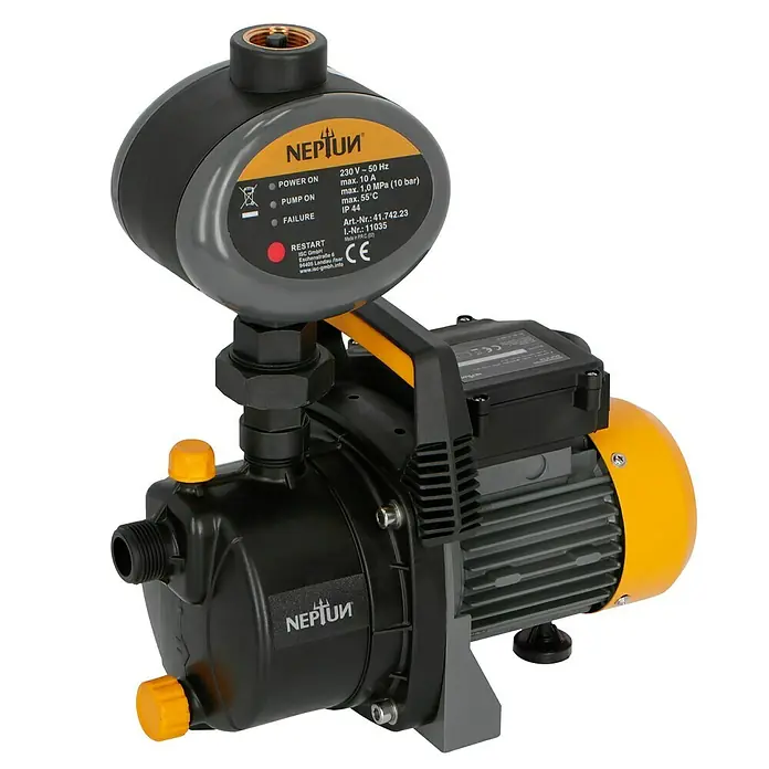 Neptun Hauswasserautomat NHA-E 68 - Max. Fördermenge: 3.800 l/h, Max. Druck: 3,6 bar - Die Neptun Hauswasserpumpe mit Druckschalter für zuverlässige Wasserversorgung im Haus und Garten.