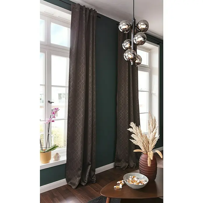 Lucide Tycho Pendelleuchte - L x B x H: 25,5 x 25,5 x 150 cm, Schwarz - Elegante braune Vorhänge mit Musterung, die jedem Raum eine warme und stilvolle Note verleihen. Perfekt für Wohn- oder Schlafzimmer.