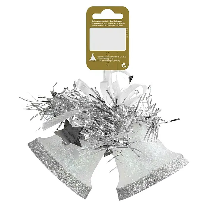 Christbaumschmuck Doppelglocke Weiß - Weiß, Kunststoff - Festlicher silberner Weihnachtsbaumschmuck mit Glocken und Stern, ideal für die Dekoration Ihres Weihnachtsbaums und verleiht ihm Glanz.