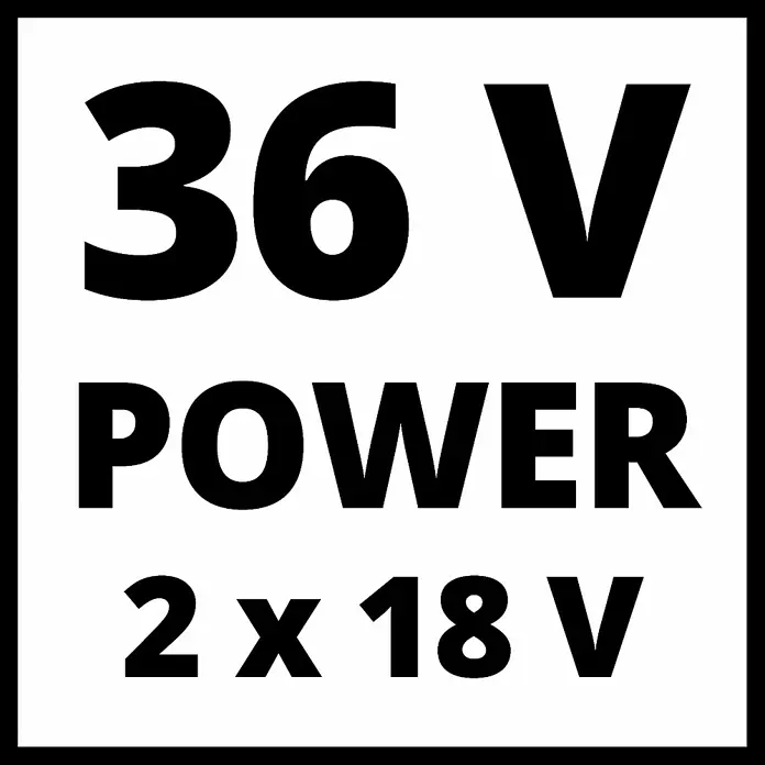 Einhell Professional Power X-Change 18V Akku-Rasenmäher GP-CM 36/41 Li - 18 V, 2 Akkus, 4 Ah, Schnittbreite: 41 cm - Symbol für ein 36V-Elektrowerkzeug, das mit zwei 18V-Akkus betrieben wird und hohe Leistung bietet.