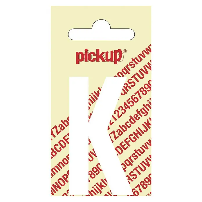 Pickup Etiqueta adhesiva - Motivo: 2, Blanco, Altura: 150 mm - Lámina de adhesivos de Pickup con la letra K. Letras y números rojos son visibles en el fondo del adhesivo blanco "K".