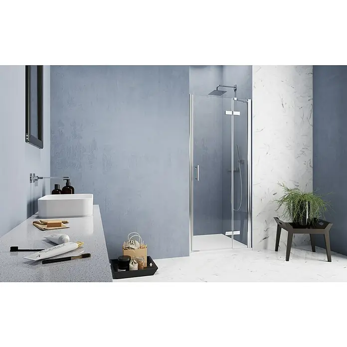 GEO Hit Pro Nischendusche B-PN300 - 80 x 200 cm, Beschichtet, Chrom, 6 mm, DIN Anschlag: Rechts - Badezimmer mit Duschkabine aus Glas, Waschtisch mit Armaturen, Spiegel und Dekorationen für ein stilvolles Ambiente.