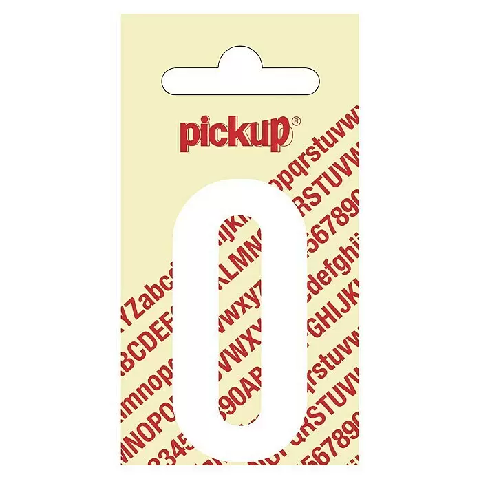 Pickup Etiqueta adhesiva - Motivo: 0, Blanco, Altura: 150 mm - Número 0 autoadhesivo blanco en empaque crema con texto rojo, con pestaña para colgar.