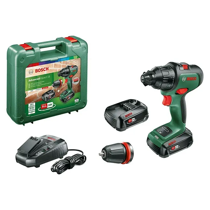 Bosch Taladro atornillador percutor de batería AdvancedImpact 18 - 18 V, 2 baterías, 1,5 Ah - Kit de taladro percutor inalámbrico Bosch AdvancedImpact 18 con accesorios. Ideal para aficionados al bricolaje y profesionales.